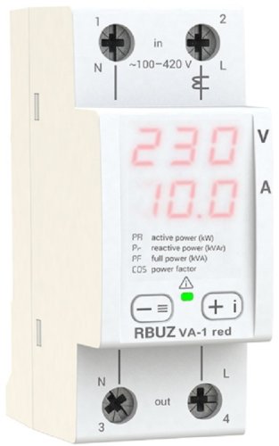Амперметр-вольтметр однофазный цифровой на DIN-рейку Rbuz VA-1 red 63А 420В картинка